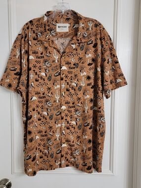 Pyknic Raise Hell Eat Tacos Cactus Beer Graphic Button Up Short Sleeve Shirt XL